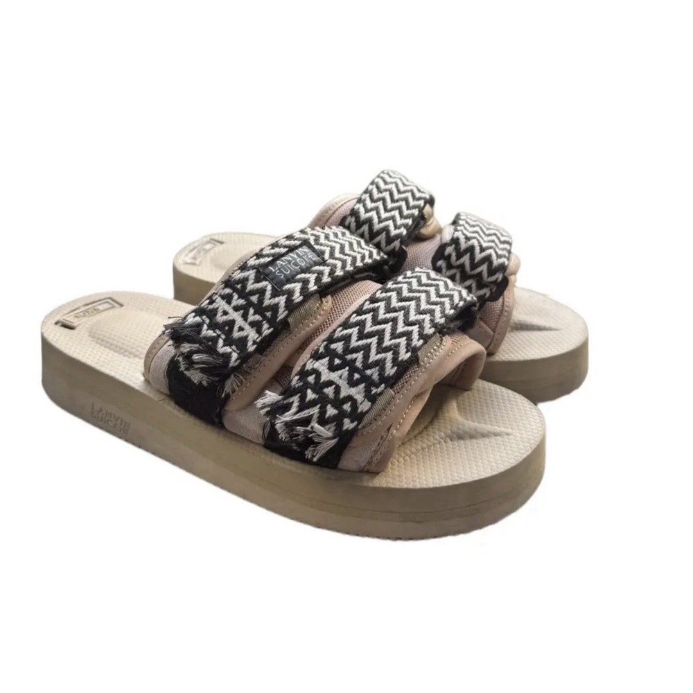 Lanvin x Suicoke Chevron Strap Sandals Slides Pink Tan Women 7 Men 5 Vibram Rare